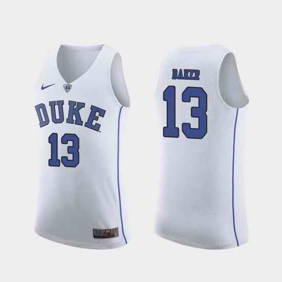 Men Duke Blue Devils Joey Baker White Authentic College Basketball Jersey